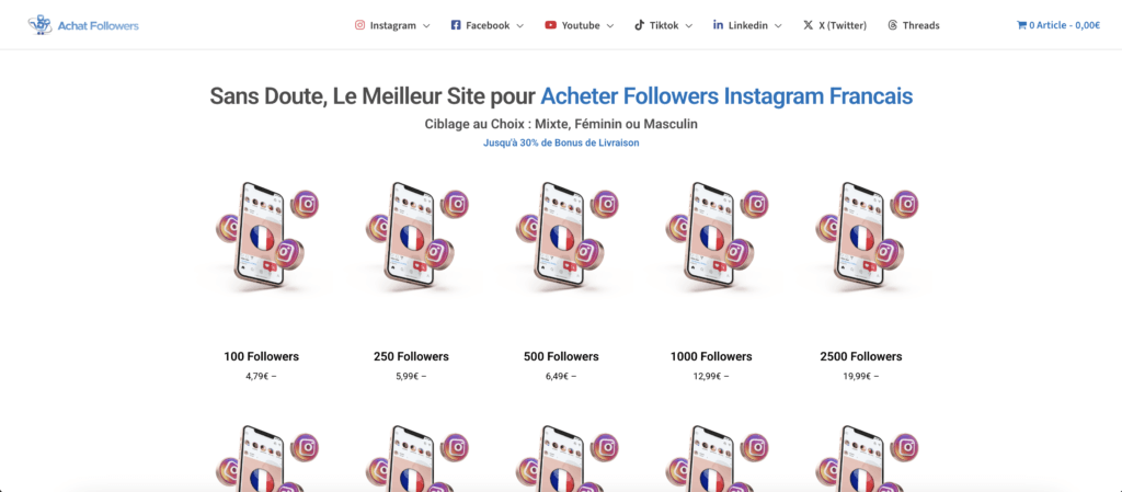 Achat-followers.com interface du site web